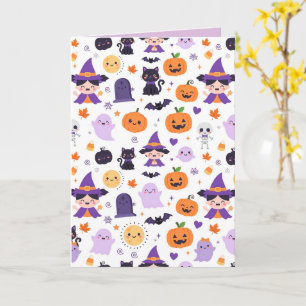 Tarjeta Feliz Halloween Brujas Fantasmas Gatos Murciélagos