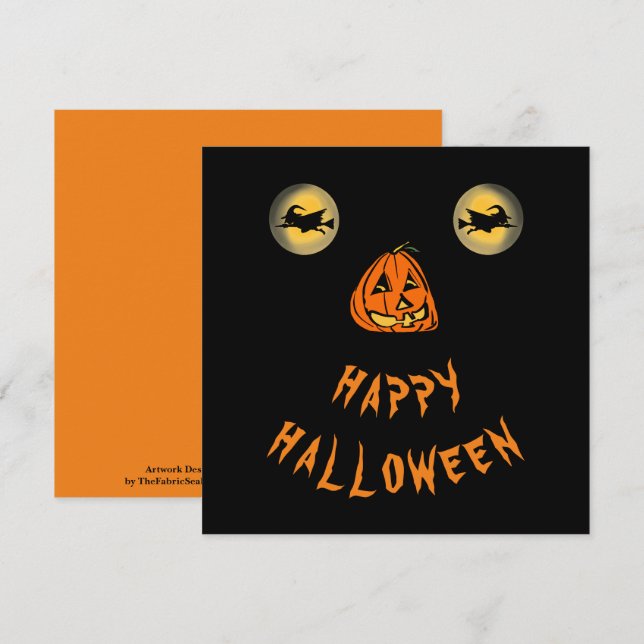 Tarjeta Feliz Halloween Brujería Ojos Y Nariz De Calabaza (Anverso / Reverso)