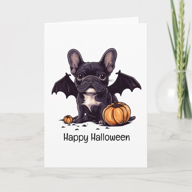Tarjeta Feliz Halloween Bulldog francés Bat Wings (Anverso)