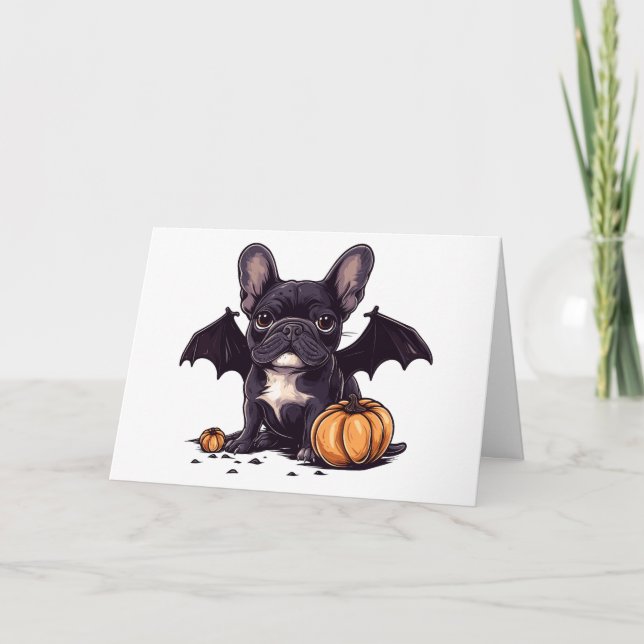Tarjeta Feliz Halloween Bulldog francés Bat Wings (Anverso)