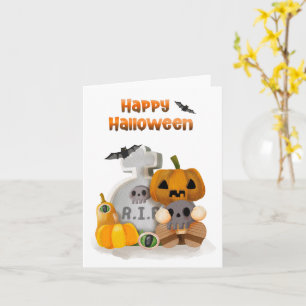 Tarjeta Feliz Halloween Cabeza de Calabaza RIP 