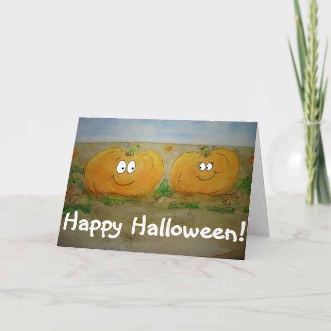 Tarjeta Feliz Halloween Calabaza Amigo Pareja Cubierta (Anverso)