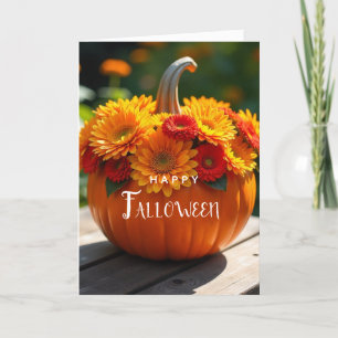 Tarjeta Feliz HALLOWEEN Calabaza de Acuarela en Blanco por
