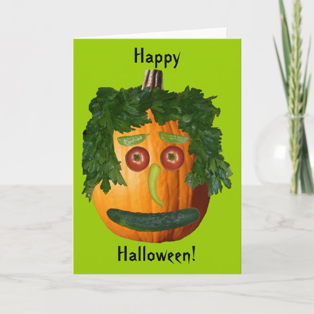 Tarjeta Feliz Halloween - Cara de calabaza sin cortar (Anverso)