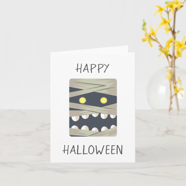 Tarjeta Feliz Halloween Cara de Momia (flor amarilla)