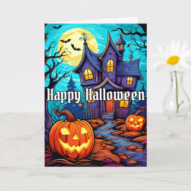 Tarjeta Feliz Halloween - Casa embrujada (Planta pequeña)