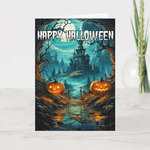 Tarjeta Feliz Halloween   Casa Embrujada Espeluznante
