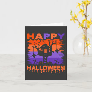 Tarjeta Feliz Halloween Casa en el Árbol Púrpura y Naranja