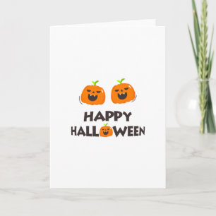 Tarjeta Feliz Halloween con dos lindas calabazas sonriente