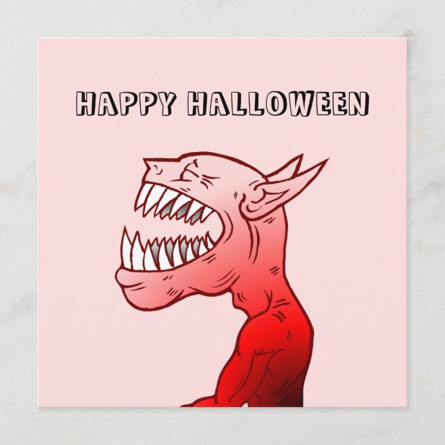 Tarjeta Feliz Halloween con el demonio que ríe (Anverso)