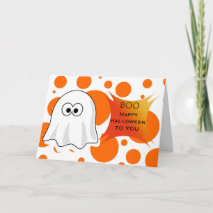 Tarjeta Feliz Halloween con fantasma de boo de Halloween