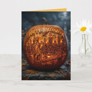 Tarjeta Feliz Halloween con tema de Nueva York