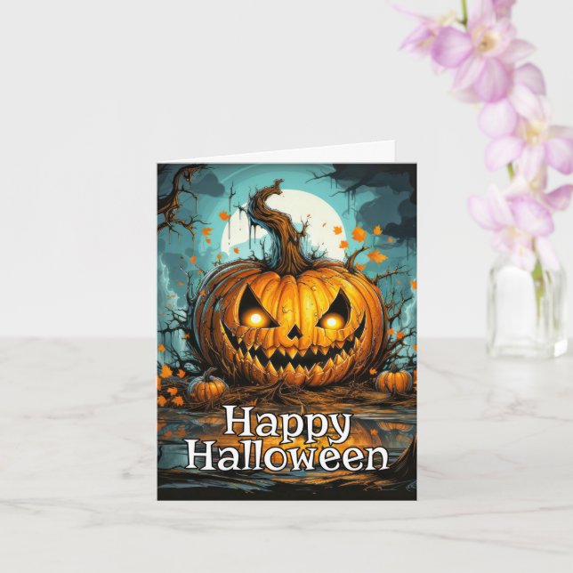Tarjeta Feliz Halloween Creepkin Calabaza (Orquídea)