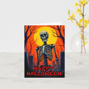Tarjeta Feliz Halloween Creepy Cementerio Skeleton