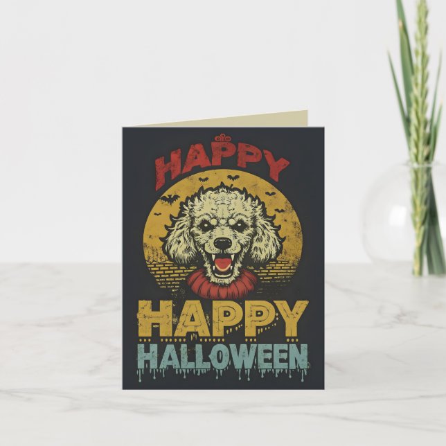 Tarjeta Feliz Halloween Creepy Poodle Perro (Anverso)