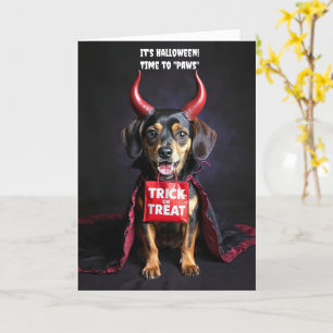 Tarjeta Feliz Halloween Cute Perro Diablo Dachshund