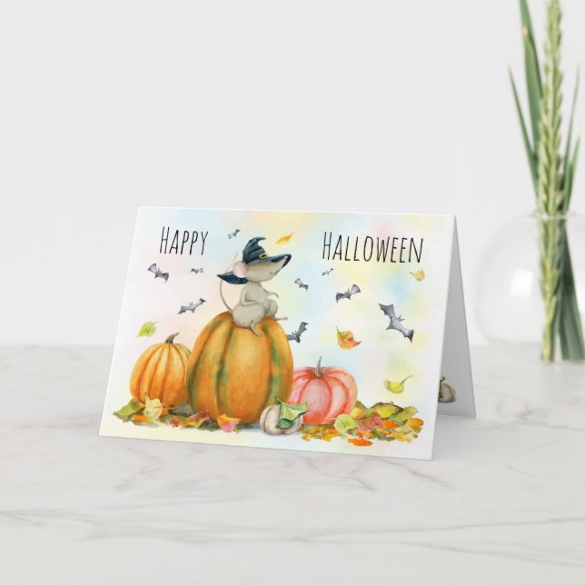 Tarjeta Feliz Halloween Cute Personalizado Witch Mouse Car (Anverso)