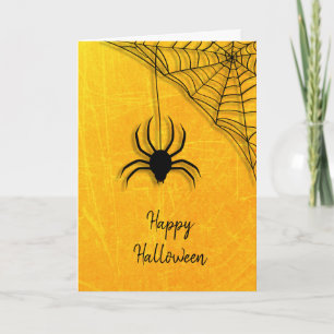 Tarjeta Feliz Halloween de Araña Negra y Telaraña