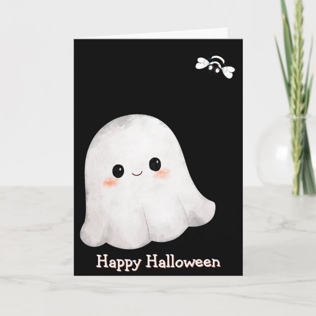 Tarjeta "Feliz Halloween" de Fantasma y Abeja (int (Anverso)