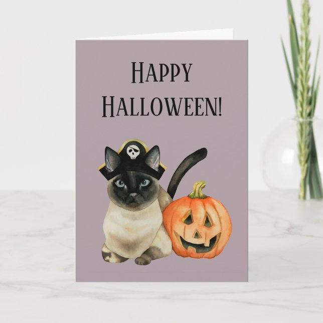 Tarjeta Feliz Halloween de la linterna de Jack O del gato (Anverso)