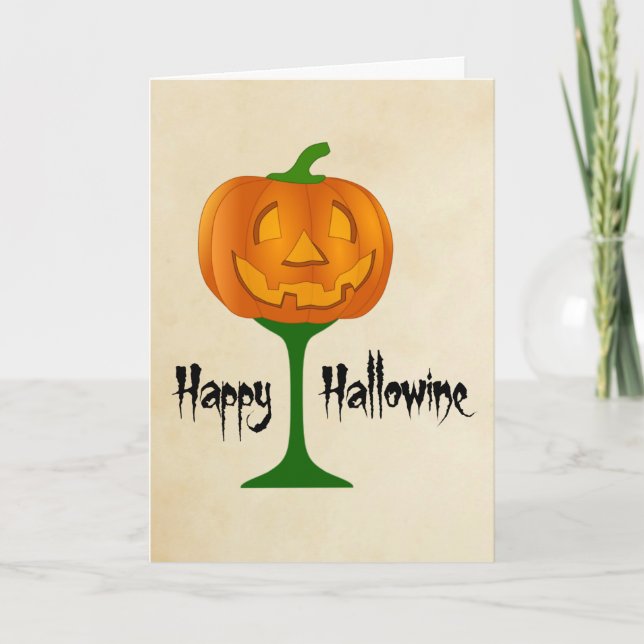 Tarjeta Feliz Halloween de Vino de Calabaza de Hallowine (Anverso)