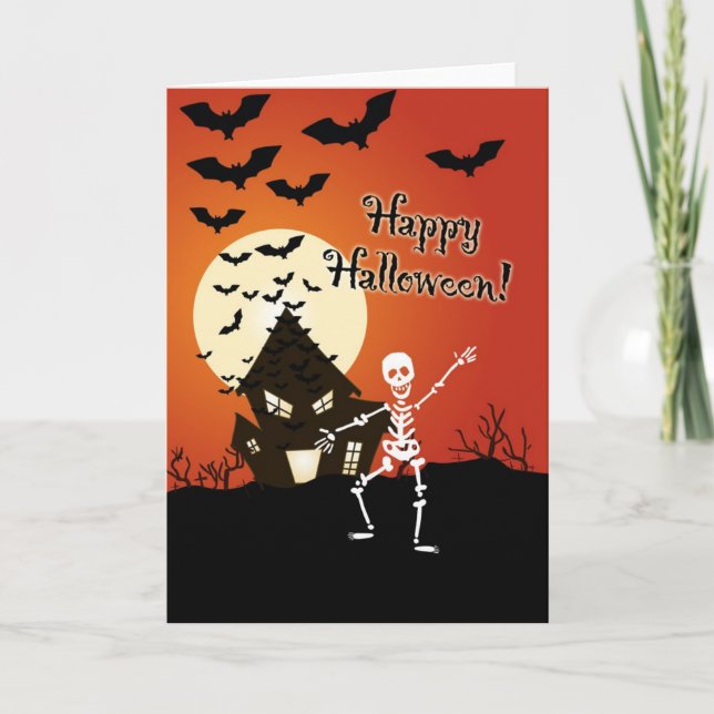 Tarjeta Feliz Halloween desde el esqueleto de baile (Anverso)