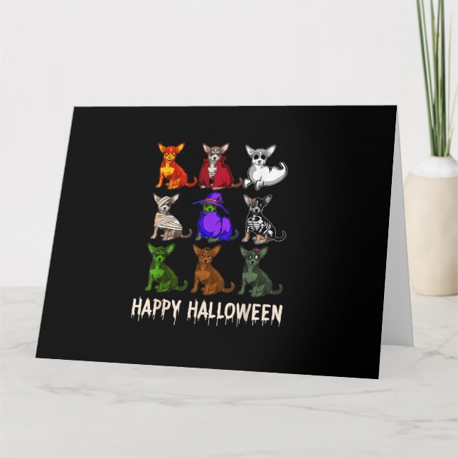 Tarjeta Feliz Halloween Disfraz Amantes de Perros Chihuahu (Anverso)