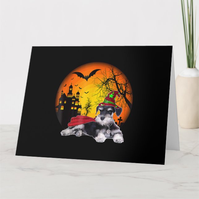 Tarjeta feliz halloween en miniatura perros schnauzer hall (Anverso)