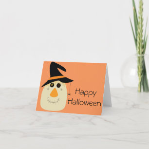 Tarjeta Feliz Halloween, espantapájaros y araña