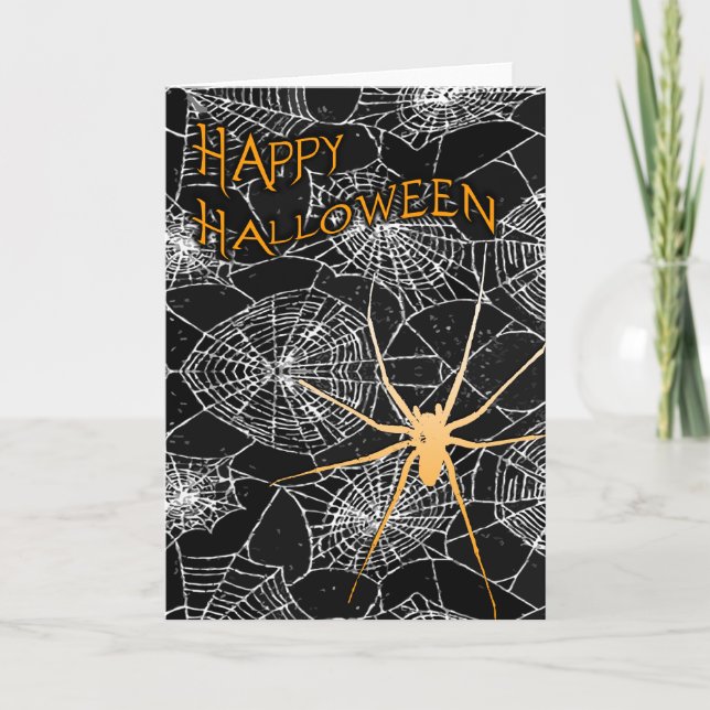 Tarjeta feliz halloween : espeluznante araña : (Anverso)