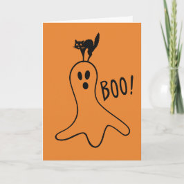 Tarjeta Feliz Halloween Fantasma Gato Negro Lindo Naranja