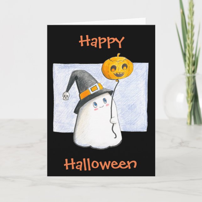 Tarjeta Feliz Halloween / Fantasma lindo (Anverso)