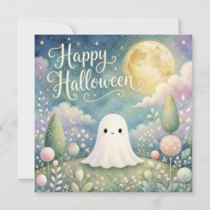 Tarjeta Feliz Halloween Fantasma Lindo Jardín Pastel