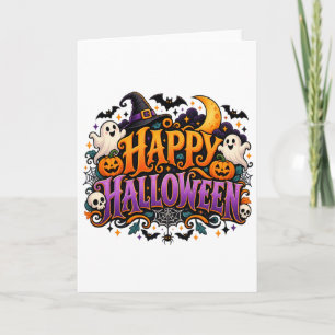 Tarjeta Feliz Halloween Fantasmas Calaveras y Calabazas Sa