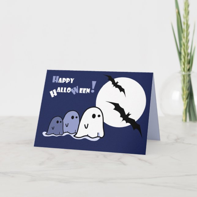 Tarjeta Feliz Halloween. Fantasmas graciosos (Anverso)