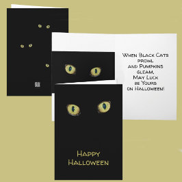Tarjeta Feliz Halloween Fotográfico Ojos de Gato Amarillo 
