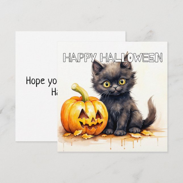 Tarjeta Feliz Halloween Gatito Negro (Anverso / Reverso)
