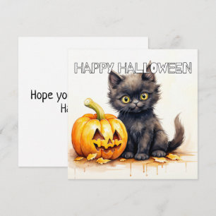 Tarjeta Feliz Halloween Gatito Negro