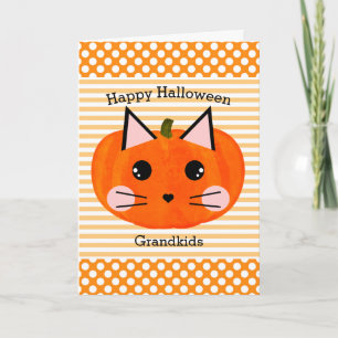 Tarjeta Feliz Halloween Gato de Calabaza para Nietos