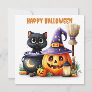 Tarjeta Feliz Halloween Gato Negro