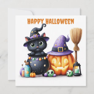 Tarjeta Feliz Halloween Gato Negro