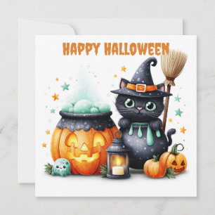 Tarjeta Feliz Halloween Gato Negro