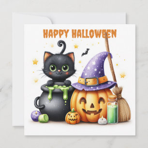 Tarjeta Feliz Halloween Gato Negro