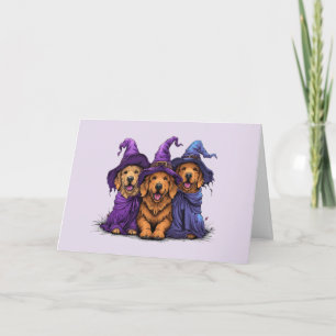 Tarjeta Feliz Halloween Golden Retriever Dogers Witches