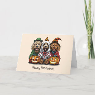 Tarjeta Feliz Halloween Goldendoodle Dogs