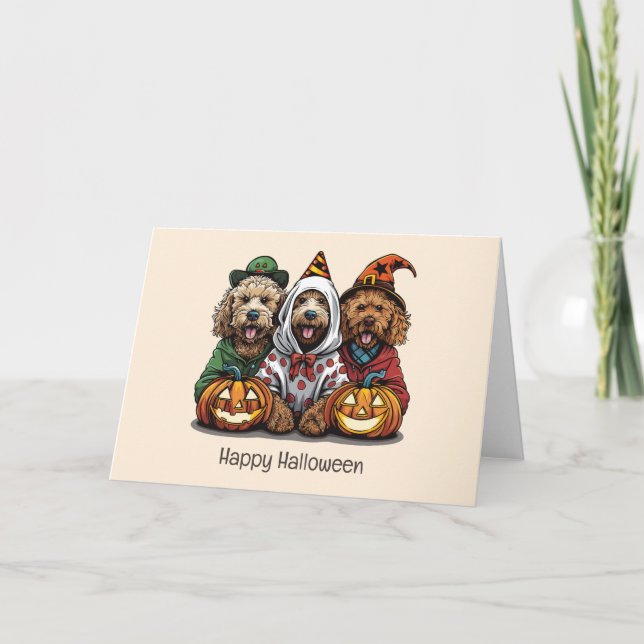 Tarjeta Feliz Halloween Goldendoodle Dogs (Anverso)