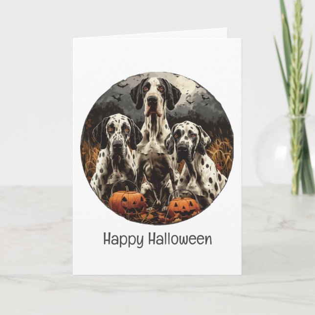 Tarjeta Feliz Halloween grandes perros daneses Jack O Lant (Anverso)