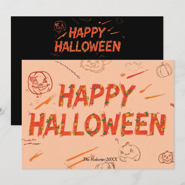Tarjeta feliz Halloween, Halloween moderno minimal (Anverso / Reverso)