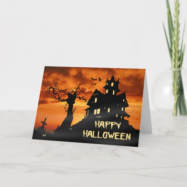 Tarjeta Feliz Halloween Hauned House Card (Anverso)