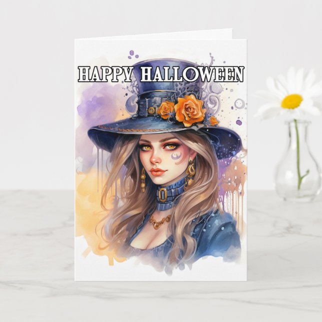 Tarjeta Feliz Halloween | Hermosa Bruja Majestuosa (Planta pequeña)